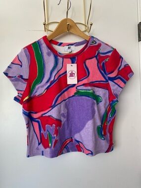 JUICY COUTURE Abstract Swirl Terry Cloth Tee NWT 🩷✨💜